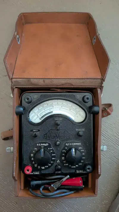 Universal AvoMeter (Amperes, Volts, Ohms) manufactured April 1963. Last calibrated April 12, 1971. B...