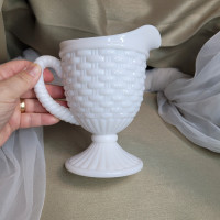 Beautiful 6" x 4" Vintage Imperial White Milk Glass Basket....