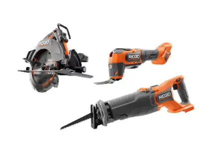 Brand new in box RIDGID 18V Brushless Reciprocating Saw, 7-1/4-inch Circular Saw, and Oscillating Mu...