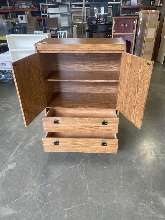 OAK FINISH 2 DRAWER 2 DOOR CABINET in Dressers & Wardrobes in Delta/Surrey/Langley - Image 2