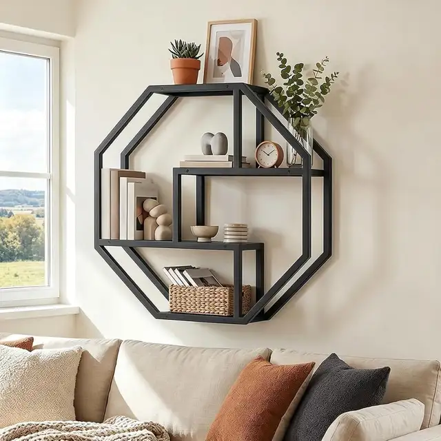 4-Tier Geometric Floating Wall Shelf Black | $80 Whitby
