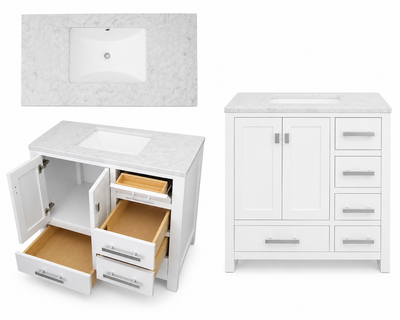 Quality bathroom vanity with sink and backsplash, View more