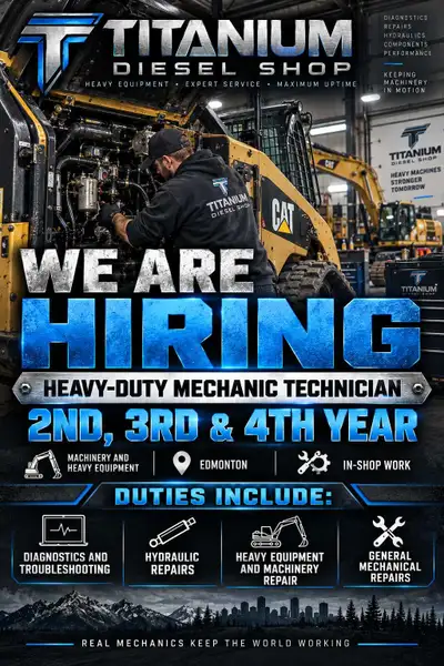 Hiring Heavy Duty Shop Mechanic 2nd, 3rd, 4th Year Positions  , View more