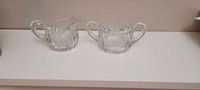 Beautiful Creamer/ Sugar bowl setEtched glass flowers, grooved l