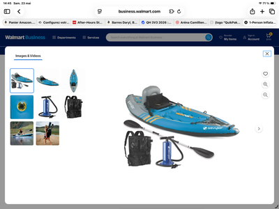 Kayak gonflable Sevylor QuikPak K1, 1 place. Inclut pagaie, pompe, siège et sac intégré. Compact, fa...
