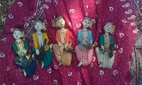 Rare set  five wooden hand carved Burma/Thailand figural