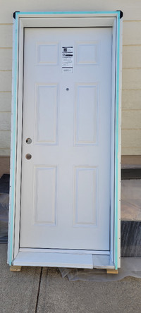 32x80in 6 Panel Fiberglass Prehung Exterior Door RH inswing.