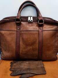 FOSSIL Leather Hand Bag Briefcase Brown Old Vintage Antique Bags