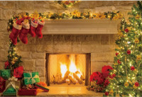10x6ft Xmas Fireplace Backdrop Stocking Gift Christmas Tree Burn