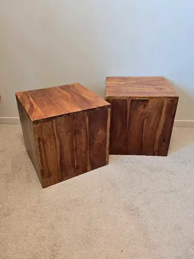 Vintage Solid Wood Cube Side Table Stools, View more