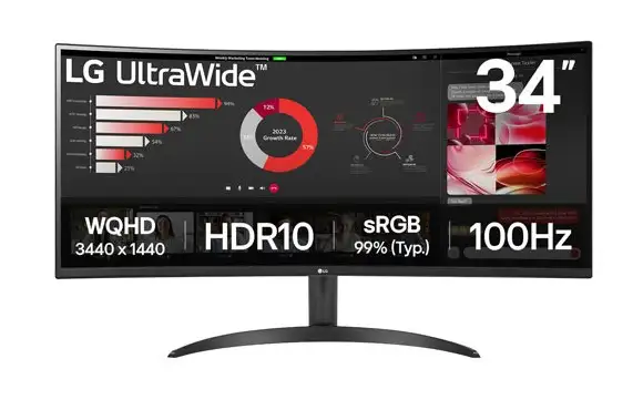 Moniteur LED 34'' 34WR53QB-B 3440x1440 Incurvé 100Hz 5ms WQHD LG in Monitors in Laval / North Shore - Image 2