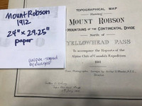 Mt Robson, Yellowhead Pass expedition map, 1911, unique, vintage