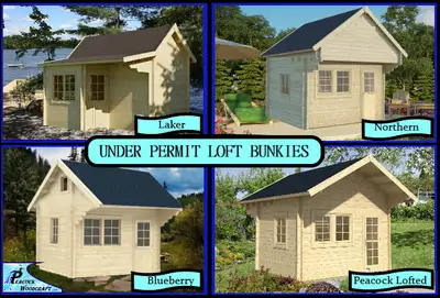Log Bunkies /Cabins / Sheds Kits  No Permit Required, View more