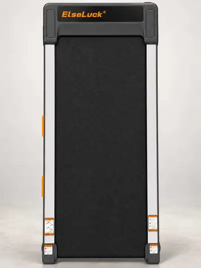 ElseLuck folding treadmill for home use. Black and silver colour scheme with orange accents. Dimensi...
