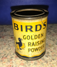 Vintage 1950's Bird's Golden Raising Powder Empty Metal Tin