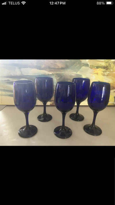 Vintage Cobalt Blue Wine Glasses, View more