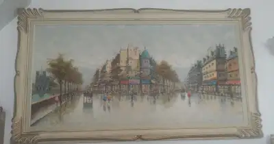 Grand Tableau Art Big Painting Oil Canvas Streets of Paris Cadre, View more
