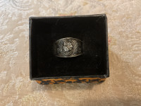 RARE METEORITE FRAGMENT 925 STERLING SILVER RING - SIZE 9