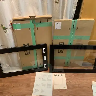 2 glass black GLASSVIK doors for IKEA BESTA cabinet 60cm x 38cm (23 1/2" x 15 "). Never used, in box...