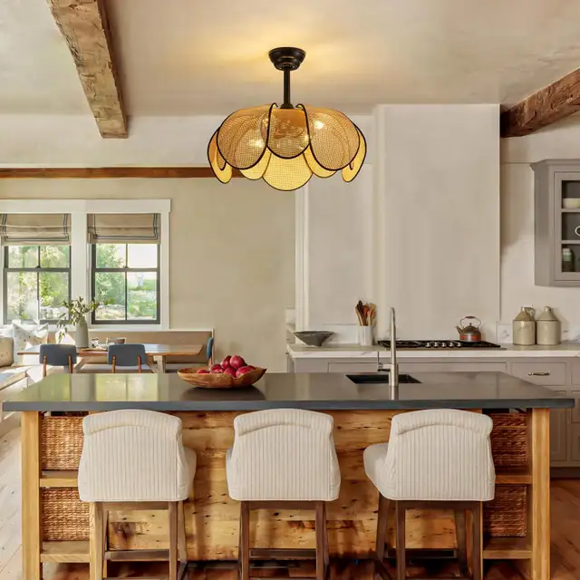 Boho Rattan Ceiling Fan with Light, Flush Mount Fandelier, 6-Spe in Indoor Lighting & Fans in Mississauga / Peel Region - Image 9
