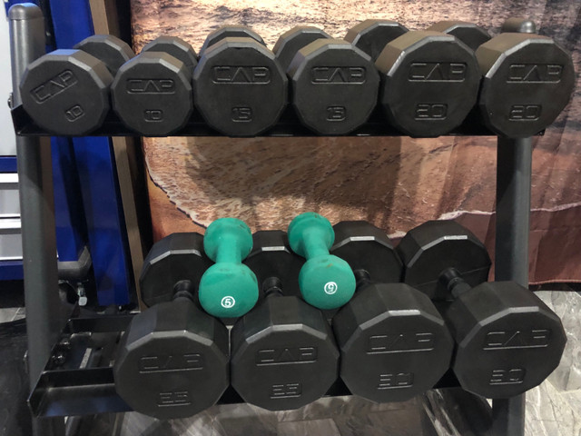 Rubber 12 sided Dumbell set with rack 10 15 20 25 30 +5 in Exercise Equipment in Hamilton - Image 2