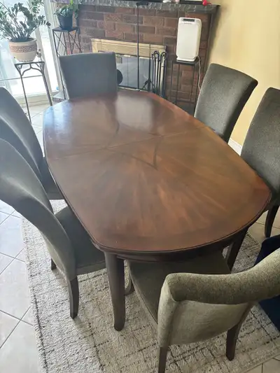 Solid Wood  Dining Table with 6 Upholstered Chairs + Le, View more