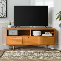 Modern Boho 3 Drawer Solid Wood Corner TV Stand