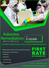 First Rate Environmental Asbestos Removal Business for sale