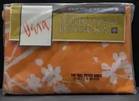 New Vera orange/white plum blossom no-iron fitted dble bedsheet