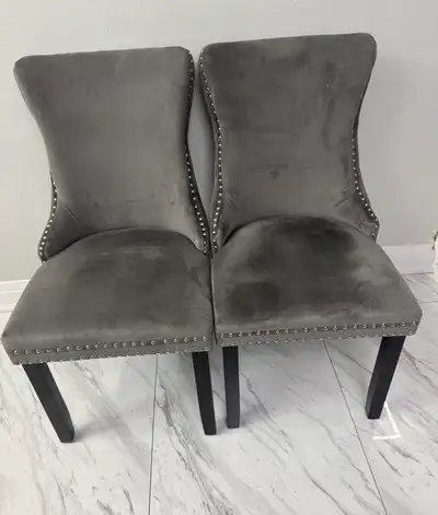 Elegant Grey Velvet Dining Chair / Desk Chair - Nailhead Trim, View more