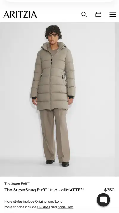 aritzia super puff snug Mid length  size small    , View more