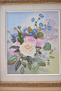 Très belle peinture signée Lily, encadrée, 10'' x 12