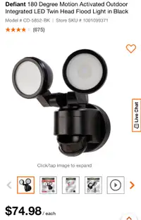 Defiant 180 degree motion activated outdoor flood light