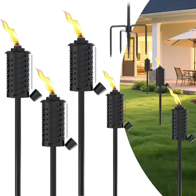 5 Pack 60 Citronella Outdoor Metal Garden Torches with 5-Prong S, View more