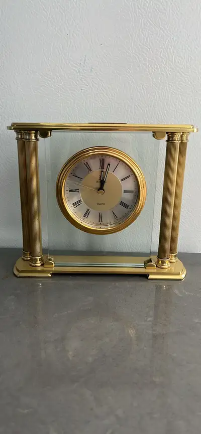 Vintage Birks Brass Desk Clock, Floating Face, View more
