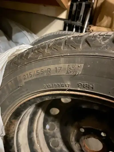 4 snow tires with rims available. Size - 215 55 R 17. Good condition. New car meant we needed new sn...