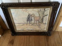 Signed Vintage Print of Two Horses in a beautiful Ornate Frame