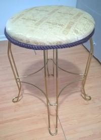Vintage Wrought Iron Backless Bar Stool with Fabric Top