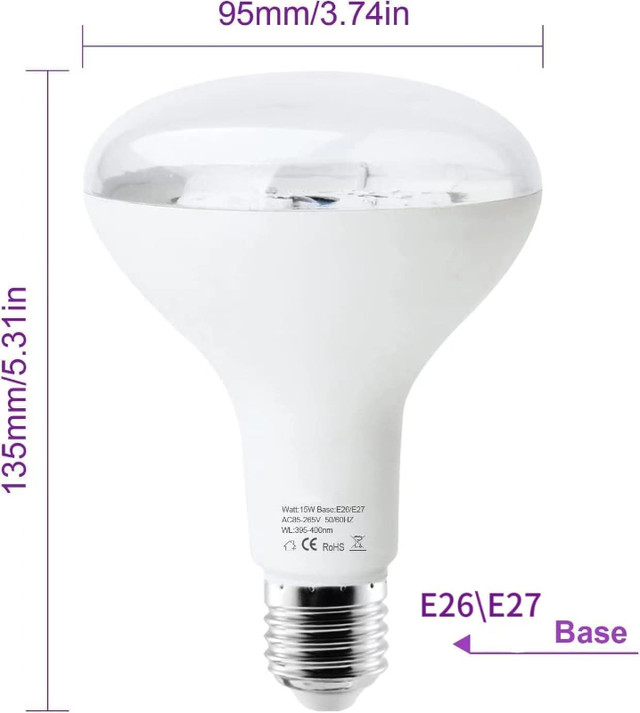 UV Black Light Bulb, SWEALEER E26/E27 15W LED Light Bulbs in Indoor Lighting & Fans in City of Toronto - Image 2