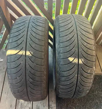 I am selling two used Zmax X-Spider A/S all-Weather tires, sized 205/55R16 91V, offering reliable pe...