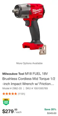 NEW Milwaukee M18 FUEL 18V Brushless Cordless Mid Torque 1/2 -in