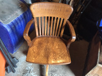 Antique Rolling Desk Chair, Solid Oak, from Europe