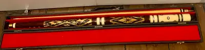 RARE Cue Billiard Vintage Pool Stick Hand Carved Inlaid With Cas, View more