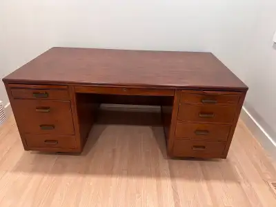Vintage Mid-Century Double Pedestal Desk – Solid Wood, View more