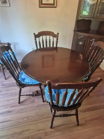 Dining room table with 6 chairs and a corner hutch , View more