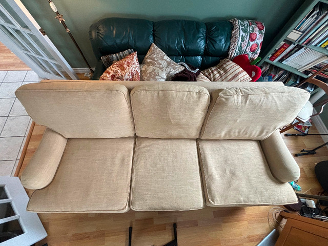 Used Beige-Frabric Couch From Smoke-Free Home PRICE NEGOTIABLE in Couches & Futons in Owen Sound - Image 3