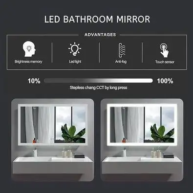 Bathroom Mirror with Light with touch button, Anti-fog, Dimmable vertical horizontal(60*28inch) Wall...