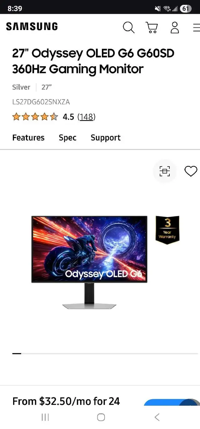 27" Odyssey OLED G6 G60SD 360Hz Gaming Monitor in Monitors in Gatineau - Image 2