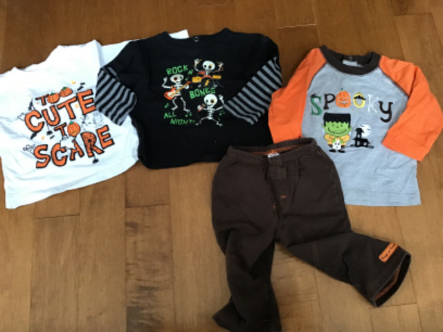 2 HALLOWEEN SIZE 12M LONG SLEEVE SHIRTS & 1 SHIRT/PANT SET in Clothing - 9-12 Months in Peterborough