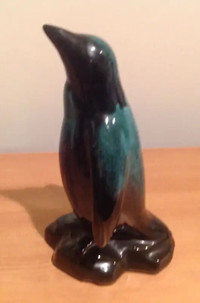 Vintage Ceramic Penguin - Black w/Green Drizzle Glaze